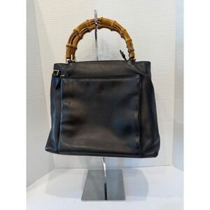 Vintage Gucci Medium Bamboo‎ Handle Black Supple Leather Handbag Tote Purse